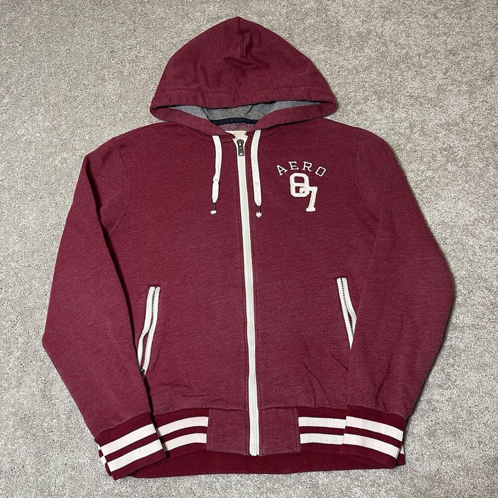Aeropostale Aero 87 Hoodie Mens XL Maroon Fleece Full Zip Sweatshirt 2013